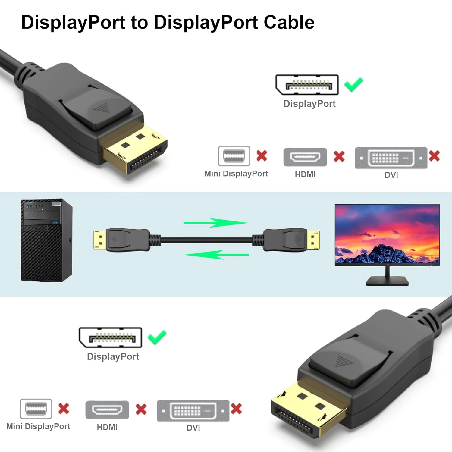 Cable DP de 8K y 144Hz DisplayPort 1,4, Cable macho a DP macho, Cable DisplayPort trenzado de 32,4 Gbps chapado en oro para Monitor de juegos - imagen 3