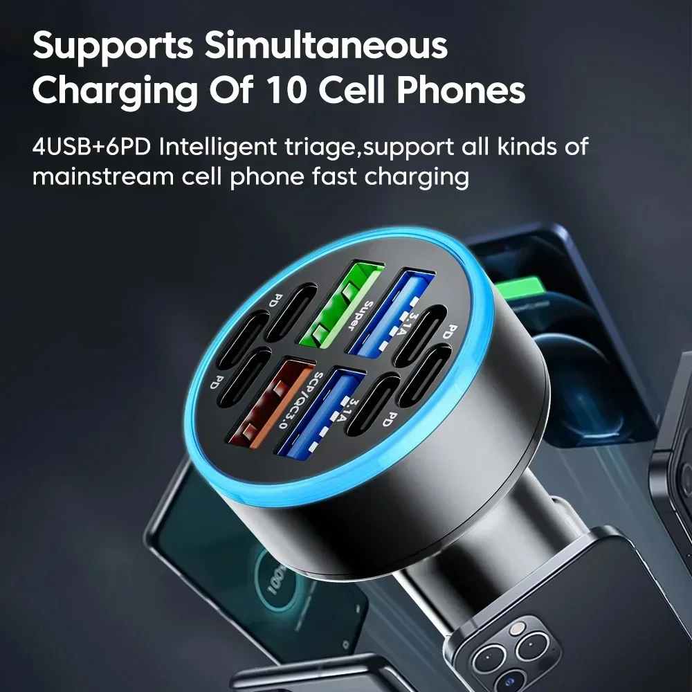 Cargador de coche USB tipo C, adaptador de cargador de teléfono de coche de carga rápida de 100W para iPhone, Samsung, Xiaomi, Huawei, cargador multipuerto en el coche - imagen 3