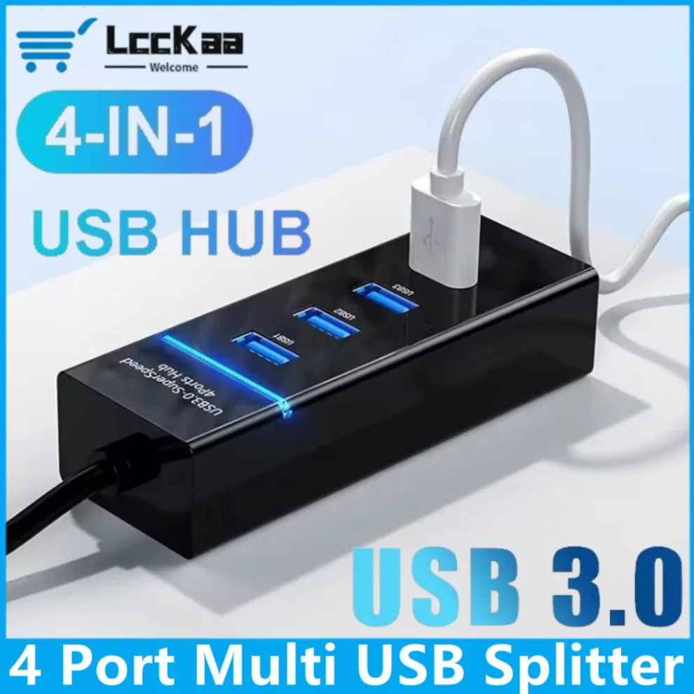 Concentrador de red de 4 puertos USB 3,0, expansor divisor multipuerto de alta velocidad para PC, Accesorios de ordenador, 4 en 1, USB3.0 2,0