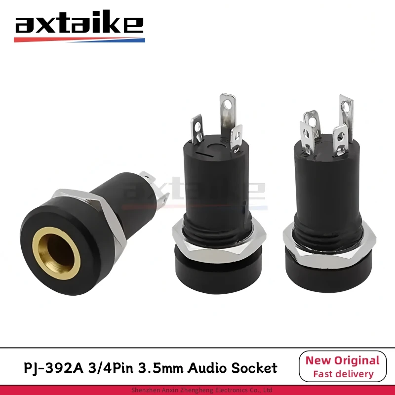 Enchufe de Audio de 3 polos, 10 piezas, 3 pines, 4 pines, 3,5 MM, montaje en Panel de soldadura estéreo negro, dorado con tuercas PJ392A, reproductor MP3 y MP4