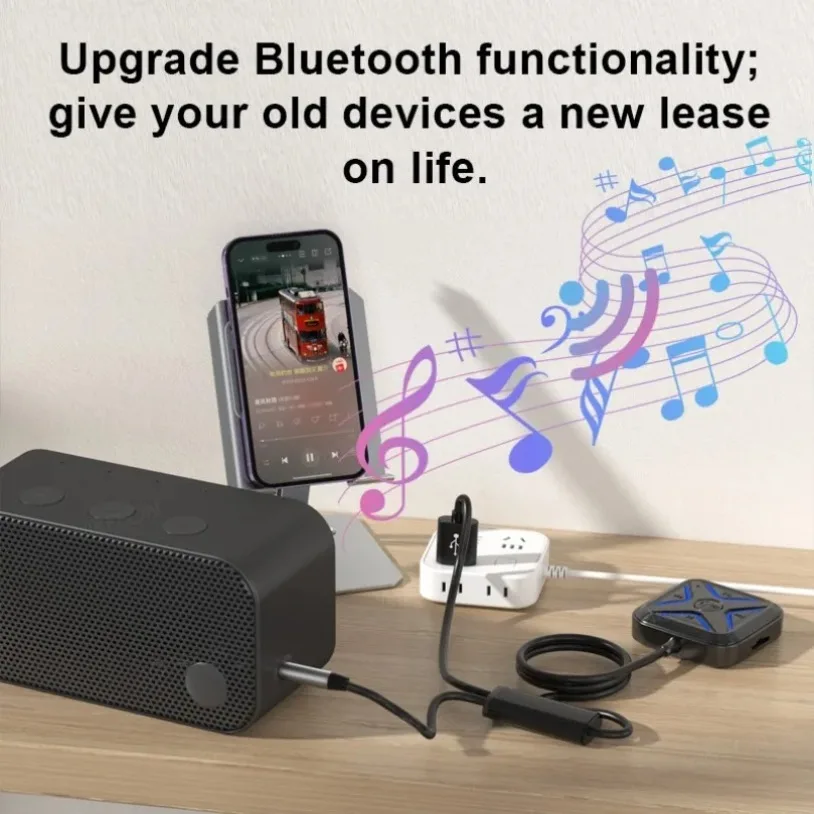 VIKEFON Bluetooth 5,3 AUX adaptador de coche micrófonos duales receptor Bluetooth para llamadas manos libres de coche música automática Audio estéreo - imagen 4