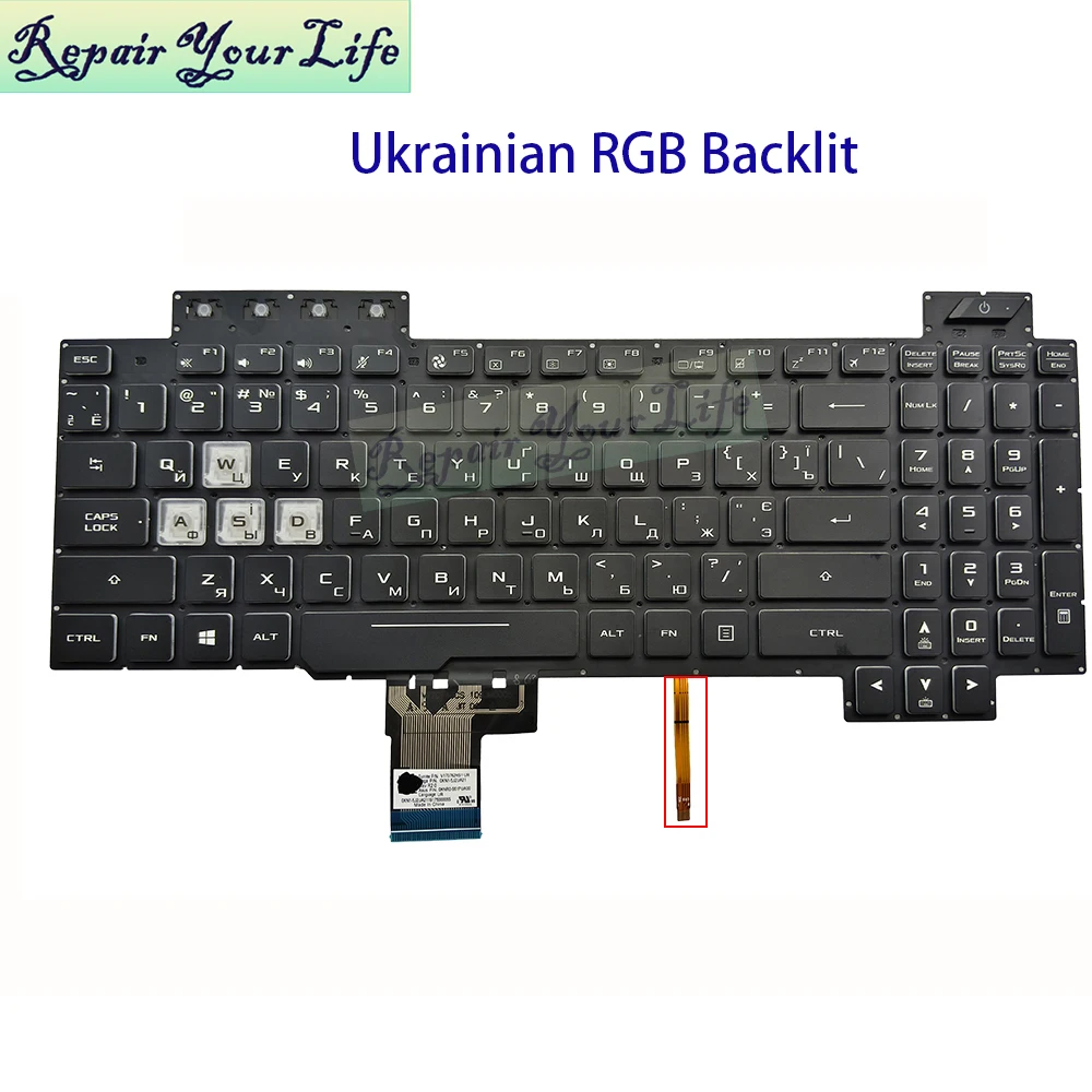 Teclado con retroiluminación RGB UA ruso para Asus TUF Gaming FX505 FX705 FX504 RU árabe alemán Turquía teclas de cristal 0KNR0-6812RU00 - imagen 4