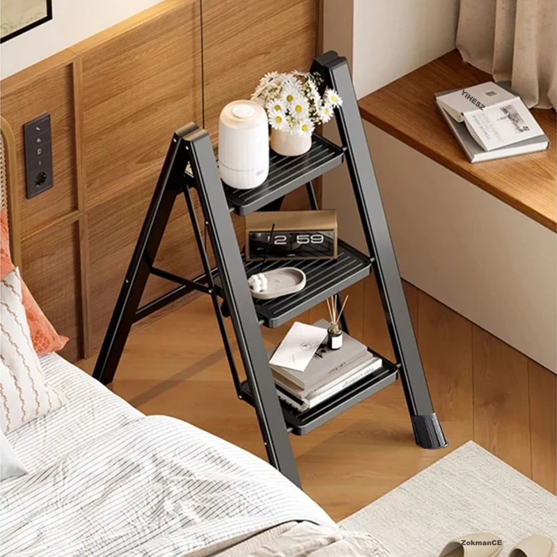 Escaleras de aluminio engrosadas portátiles para el hogar, escalera pequeña, taburete de escalera plegable para interiores, escalera telescópica de uso doméstico de acero al carbono - imagen 3