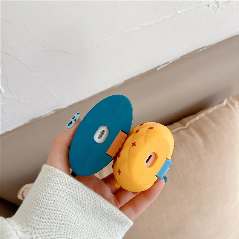 Funda de silicona de dibujos animados para hombre de madera de piña para Apple Airpods 3 2 1 Pro con llavero, caja de cubierta suave de carga inalámbrica - imagen 4