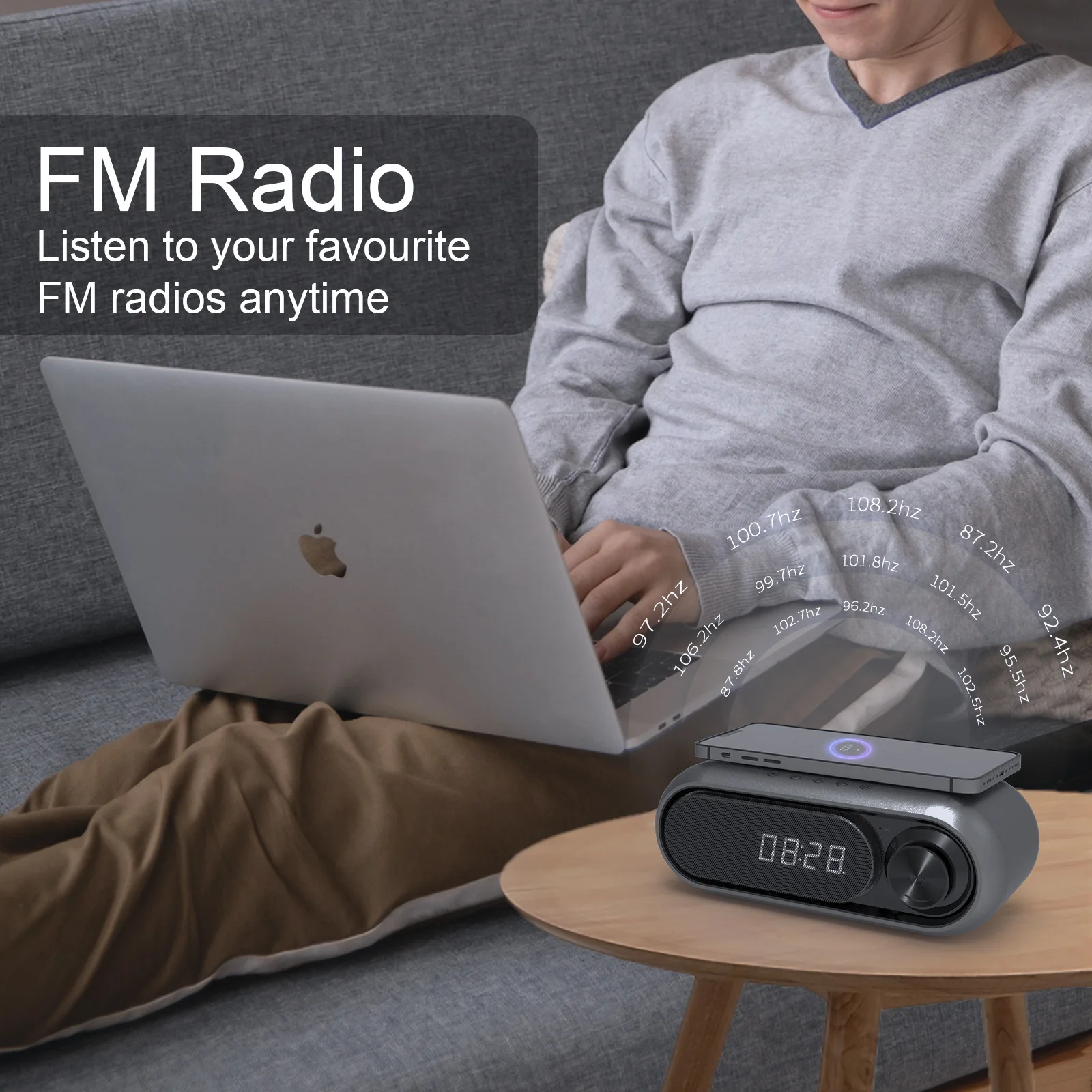 Altavoz Bluetooth pantalla LED despertador Smartphone cargador rápido inalámbrico ruido blanco dormir Radio FM tarjeta TF 1200mAh WD300 - imagen 3