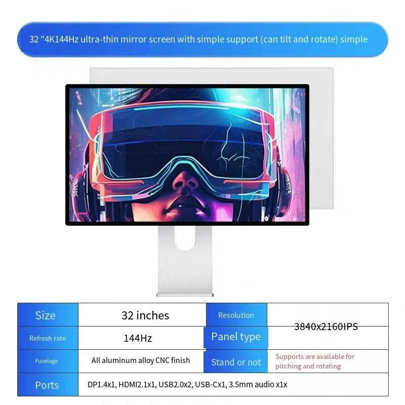 Pantalla de 32 "3840*2160 4k 144HZ pantalla IPS HDMI2.0 + DP1.4 + USB2.0 Monitor pantalla brillante 32 pulgadas tipo c 144HZ aluminio P32K KUYCON