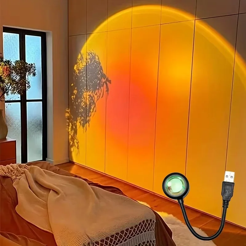 Proyector de lámpara Led USB para atardecer, decoración del hogar, luz nocturna, atmósfera de arcoíris, fondo de dormitorio, decoración de pared, regalo, Mini USB - imagen 3