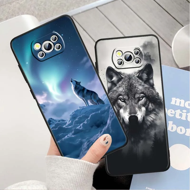 Funda con patrón de arte de lobo para Xiaomi Poco C65 C55 C51 C50 C40 F6 F5 F4 M6 M5 M4 X6 X5 5G, funda negra para teléfono - imagen 3
