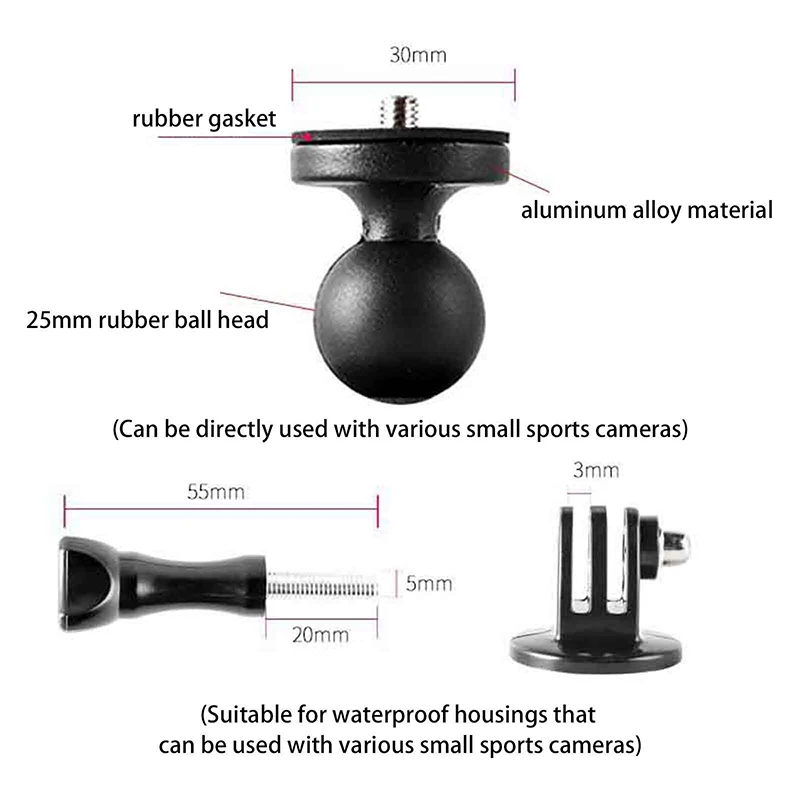 Adaptador Universal de cabezal de montaje de bola de aluminio de 1 "con rosca de 1/4" para brazo de doble enchufe para soporte de cámara de acción - imagen 2