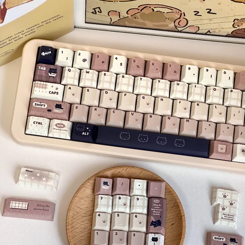 Juego de teclas Meow Fun Time de 147 teclas, teclas personalizadas con perfil de cereza PBT, bonitas tapas de teclado para juegos, accesorios de teclado mecánico - imagen 4