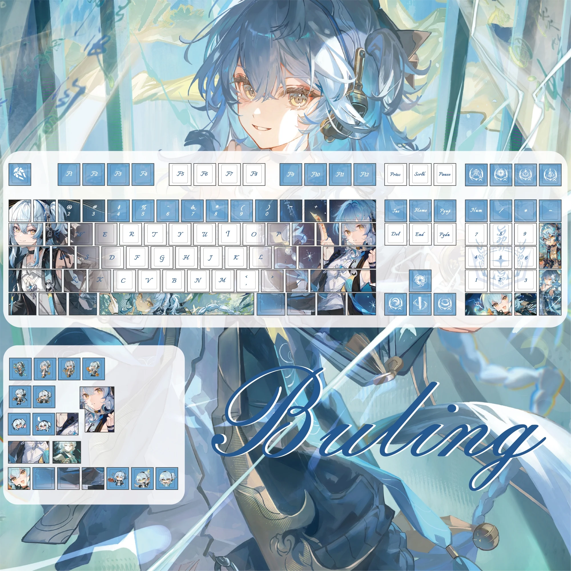 MAIMOOO Wuthering Waves Buling Keycaps Cherry Profile dibujos animados Anime juego Keycap PBT sublimación azul tapas de teclado mecánico