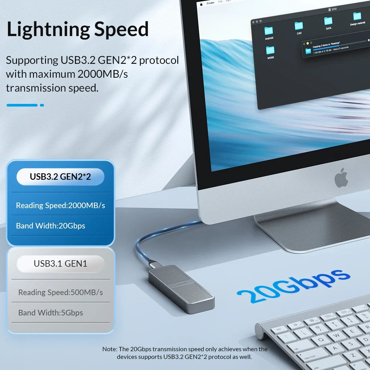 ORICO 20Gbps M2 NVMe SSD carcasa M.2 NVME SSD adaptador USB 3,2 tipo C Gen2 carcasa externa con chaleco de refrigeración incorporado - imagen 5