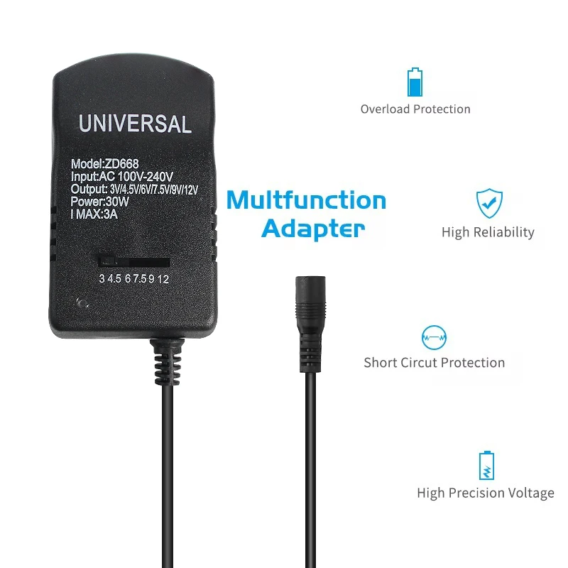 Adaptador ajustable cargador de fuente de alimentación multi voltaje CA 220V a CC 3V 4,5 V 6V 7,5 V 9V 12V UE EE. UU. Adaptador convertidor enchufe 7 30W - imagen 2