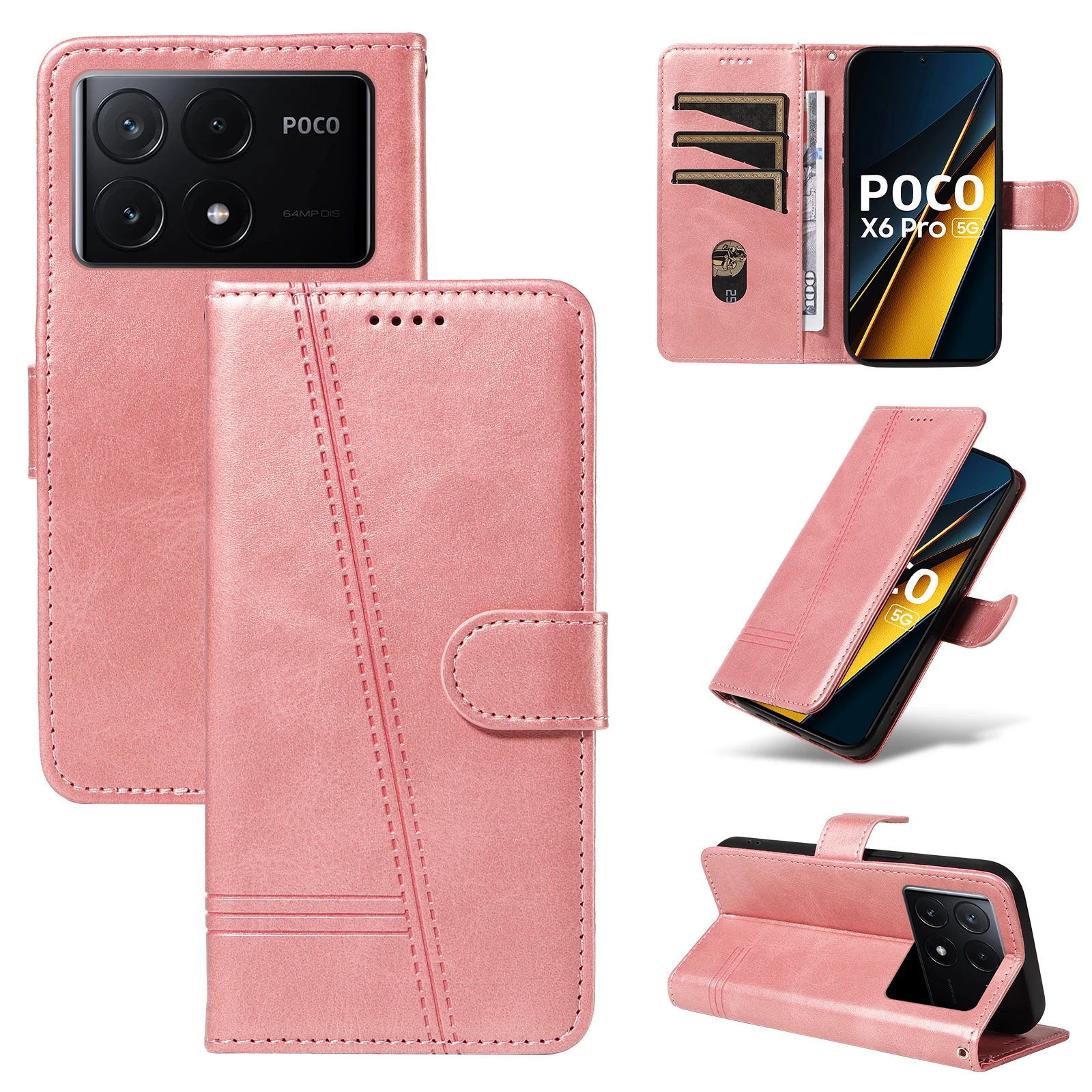 Funda de cuero con tapa para Xiaomi Redmi Note 13 Pro Plus, 12, 11, POCO X6, X5, 13C, 13T, 12C - imagen 2