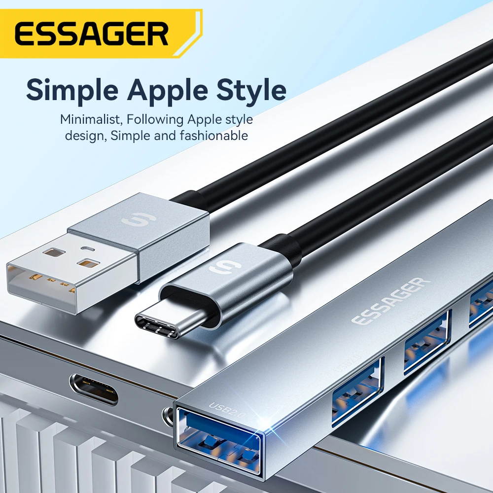Essager 4 en 1 USB C Hub USB 2,0 adaptador divisor de alta velocidad expansor multifuncional para ordenador portátil Oficina Hub tipo C Hub - imagen 5