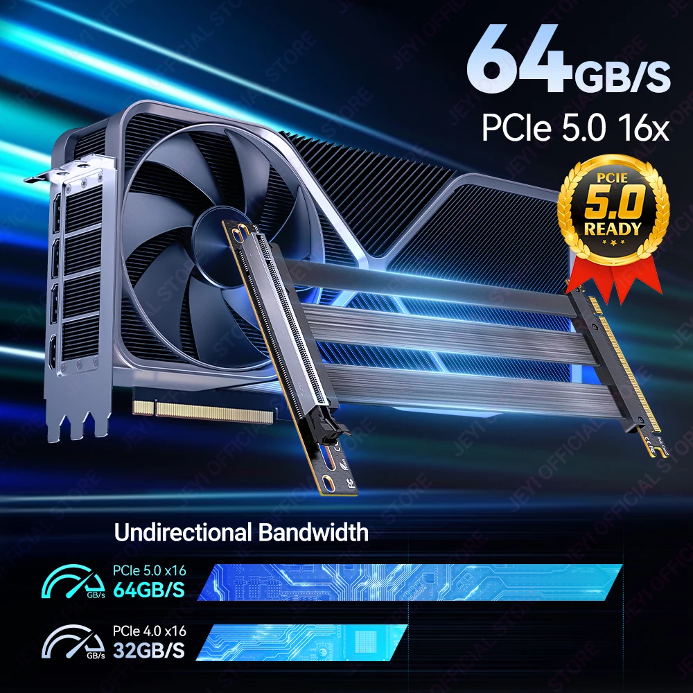 JEYI PCIe 5.0 Cable elevador, cable de extensión de tarjeta gráfica de 64 GB/s compatible con RTX5090, RTX4090, RX8900, RX7900, WRX80/WRX90E - imagen 2