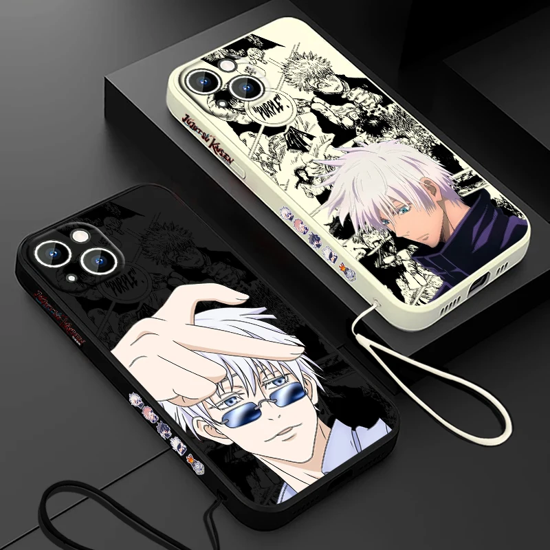 Jujutsu Kaisen Gojo Satoru funda de teléfono para Apple iPhone 15 14 13 12 11 Pro Max Plus 8 7 SE cubierta de capa de cuerda izquierda líquida - imagen 3