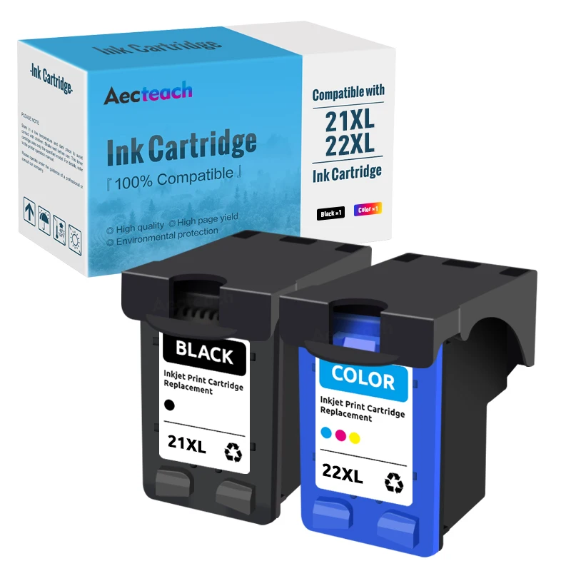 Cartucho de inyección de tinta Aecteach, 21, 22, 21XL, 22XL, Deskjet F2235, F2240, F2275, F2280, F2290, F4135, F4140, F4150, F4172, F4175, F4180, impresoras