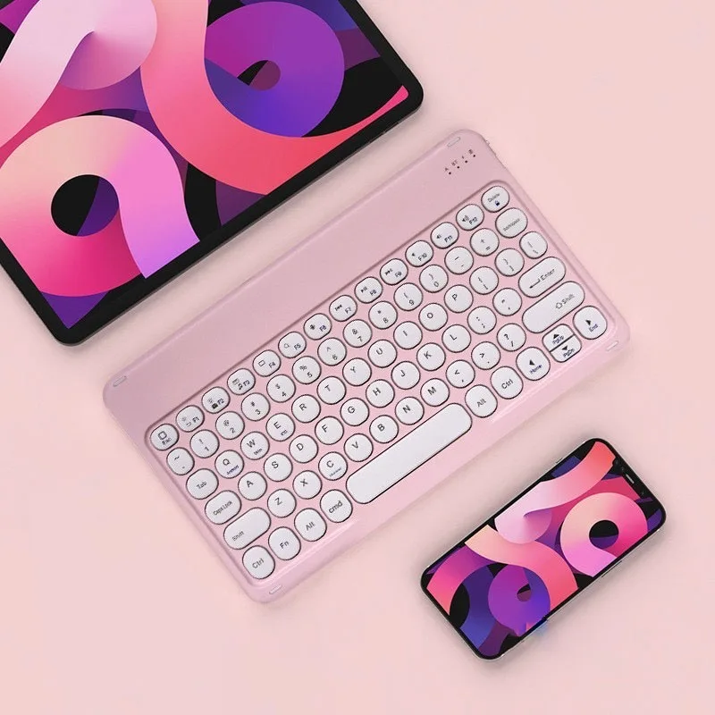 Mini teclado inalámbrico Retro silencioso de sombrero redondo, Compatible con iPad, computadora, teléfono, tableta - imagen 2