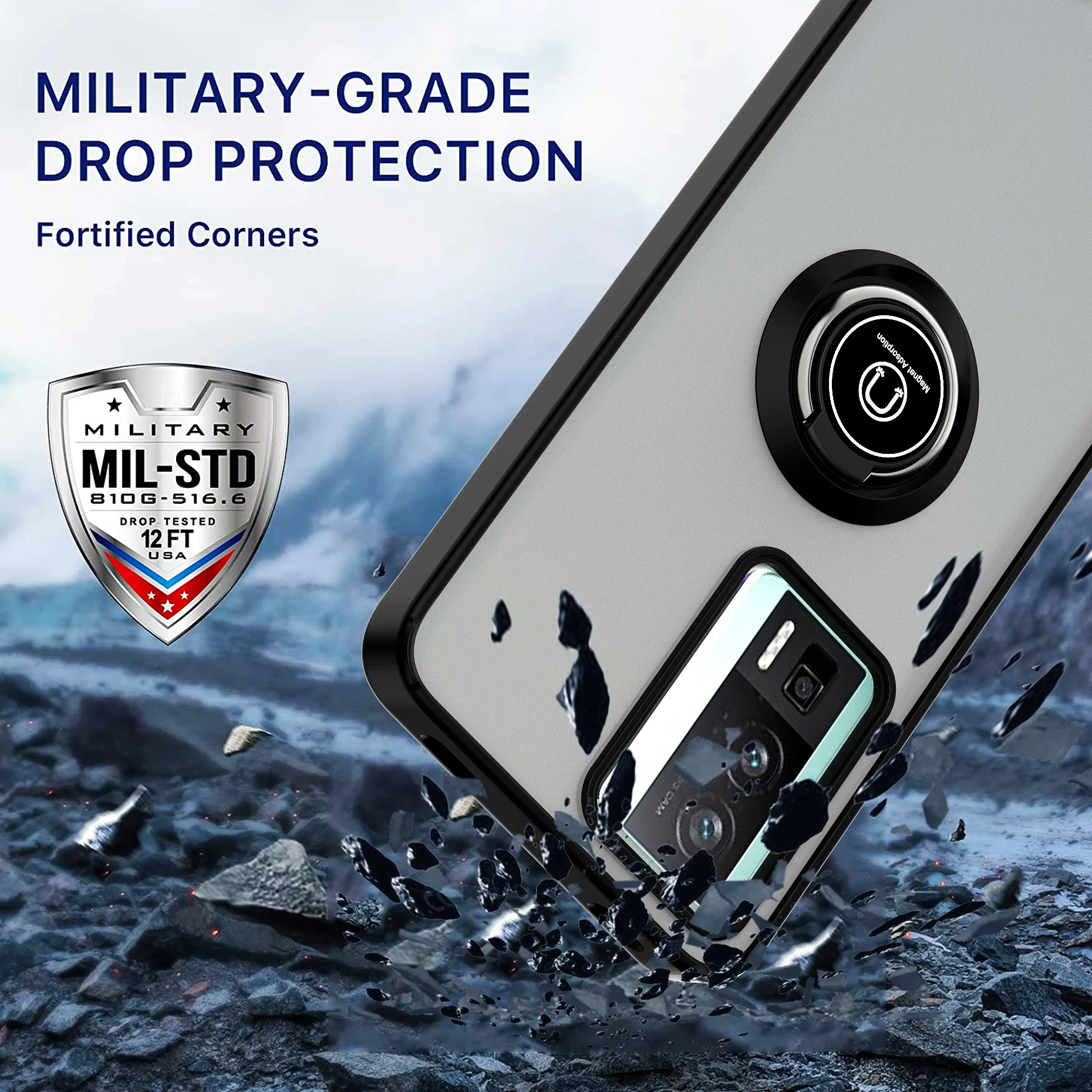 Funda de armadura translúcida para Xiaomi POCO F5 Pro, Funda de teléfono con soporte mate para poco f5 pro, Anillo magnético de coche, Funda a prueba de golpes - imagen 2