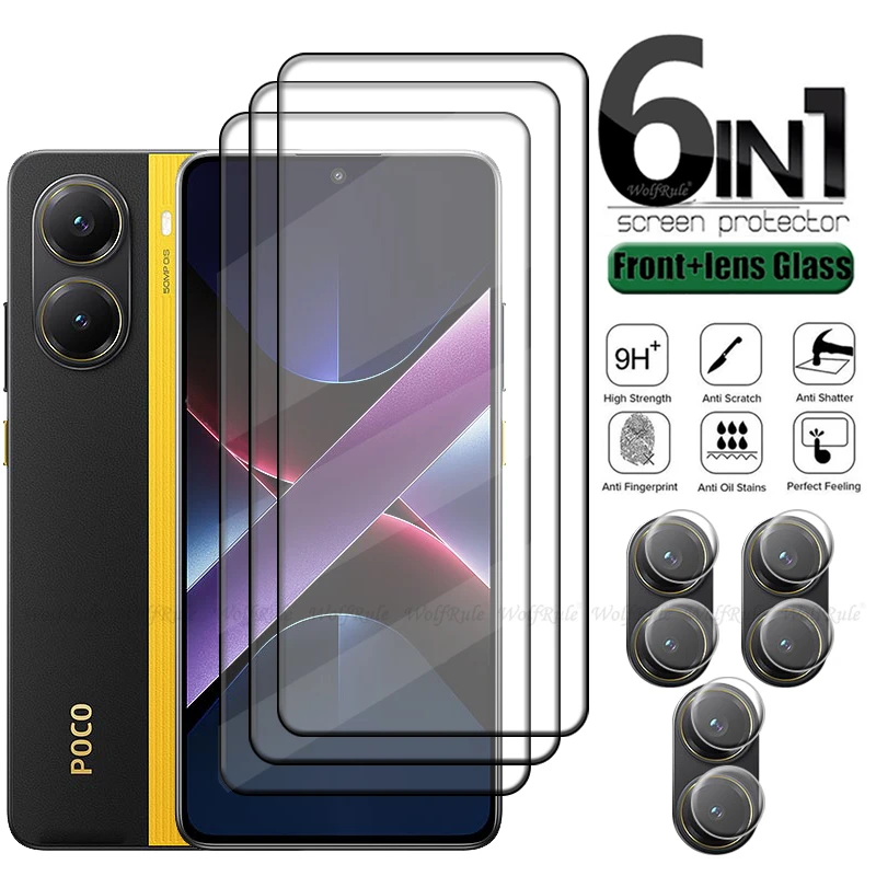 6 en 1 para Poco X7 Pro vidrio Xiaomi Poco X7 Pro vidrio templado 9H HD Protector de pantalla completa para Poco X7 Pro lente de vidrio