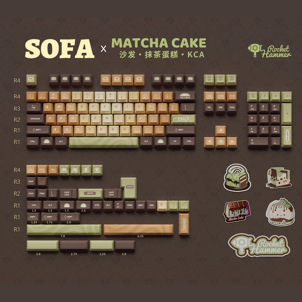 Matcha Cake Keycap PBT 142 teclas KCA perfil tinte sublimación diseño personalizado para interruptores Cherry MX Teclado mecánico - imagen 2