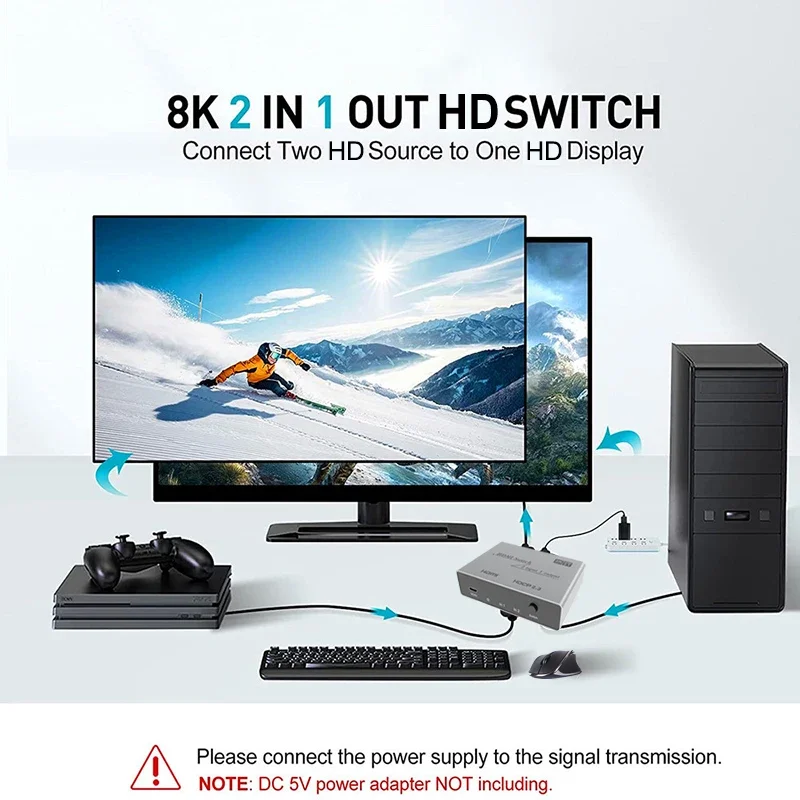 Conmutador 8K HDMI 2,1, 2x1, 8K, 60Hz, 4K @ 120Hz, 2 en 1, convertidor de vídeo para Xbox, PS3, PS5, PS4, cámara, portátil, PC a Monitor de TV - imagen 5