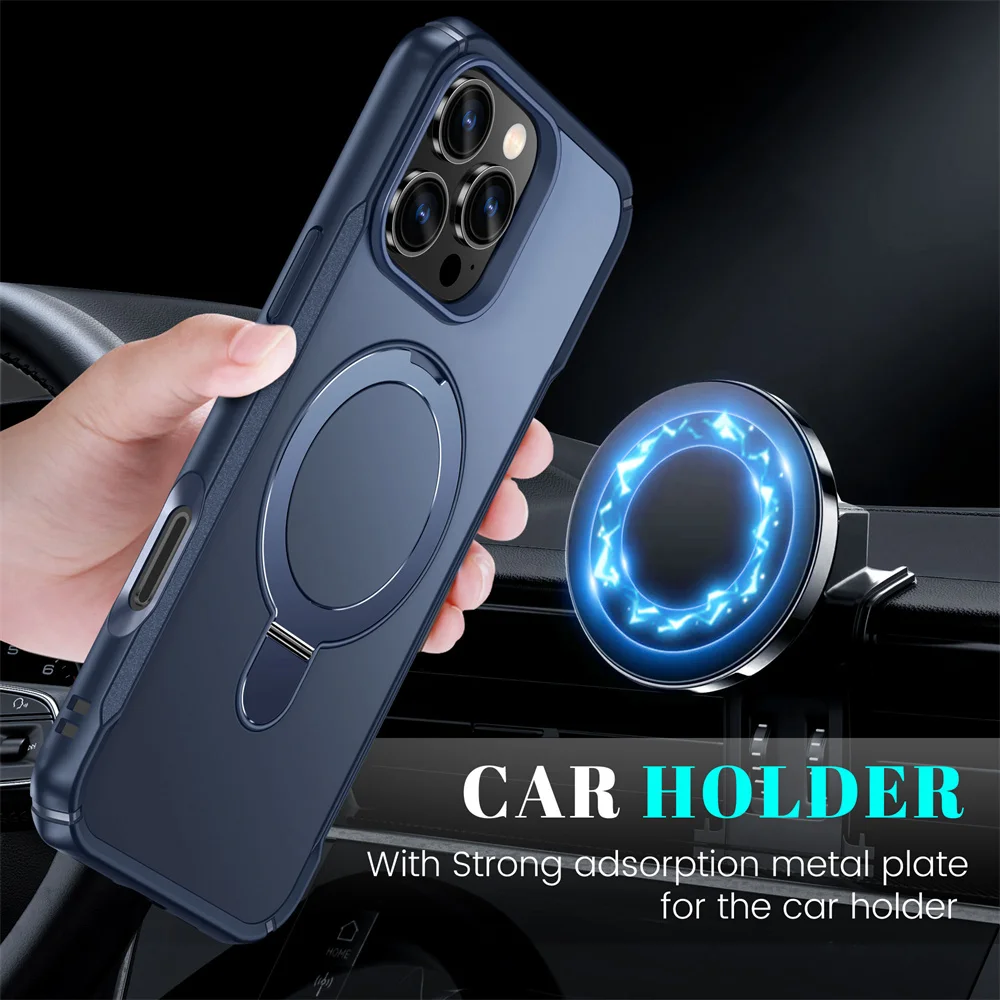 Para Magsafe carga inalámbrica plegable soporte magnético funda de teléfono para iPhone 15 16 17 Pro Max 16E 14 13 12 11 cubierta de parachoques antideslizante - imagen 3