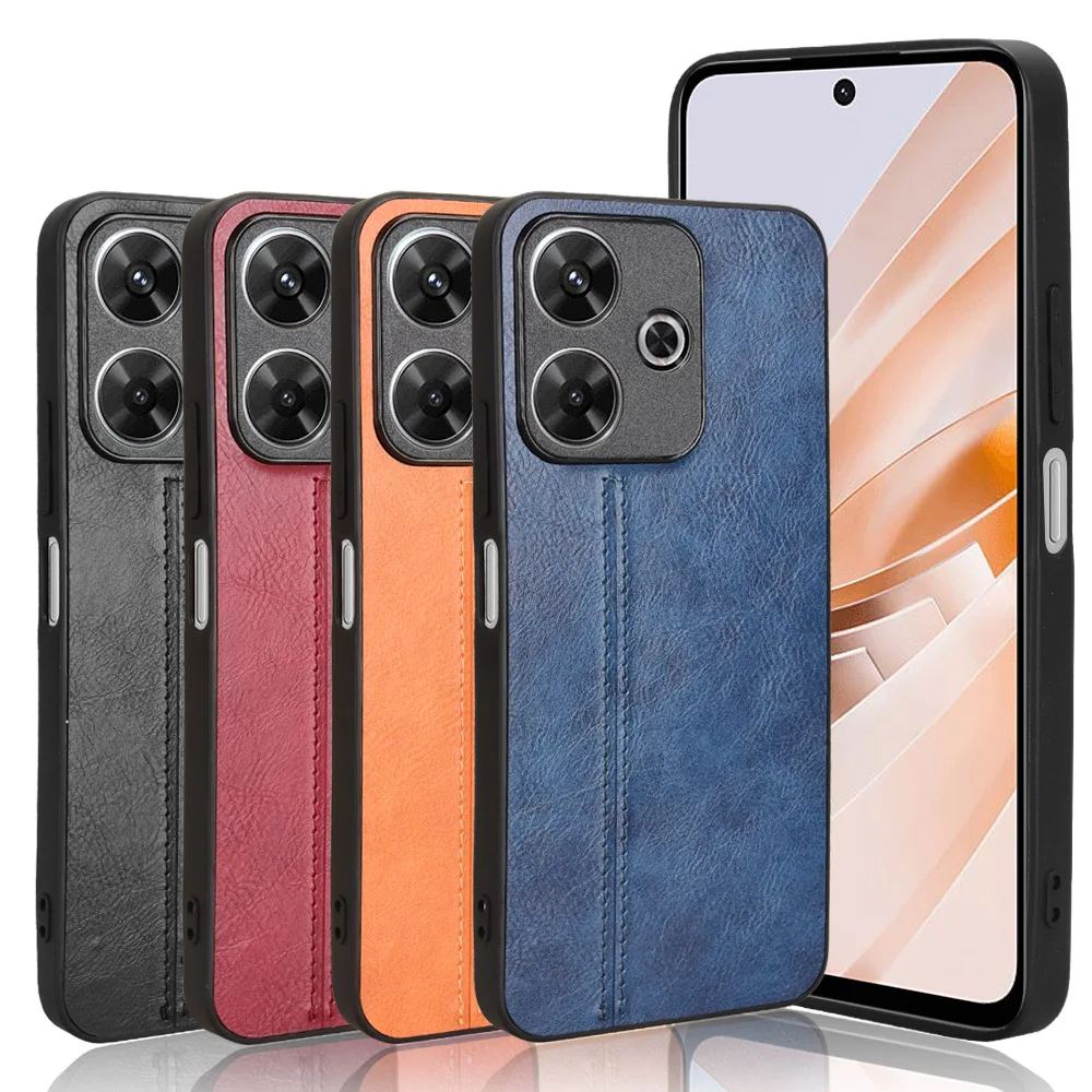 Funda con textura de cuero y tela cosida para Redmi 13 4G, funda ligera para Xiaomi Poco M6 4G