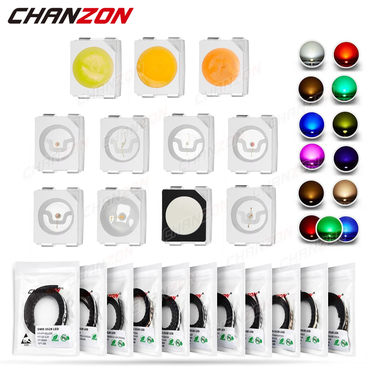 100 Uds 3528 SMD LED Chip de diodo blanco cálido rojo verde azul amarillo naranja UV púrpura rosa RGB PLCC2 PLCC-4 lámpara emisora de cuentas de luz - imagen 4