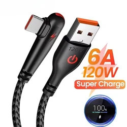 Cable USB C de 6A y 120W, codo de 90 grados, Cable de datos de carga rápida, Cable de transferencia de datos de alta velocidad, Cable de carga rápida PD tipo C
