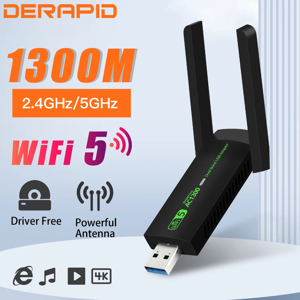 Adaptador WiFi USB de 1300Mbps, receptor de señal Dongle inalámbrico de doble banda 2,4G 5GHz, modo AP para PC/portátil Win7/10/11 sin controlador - imagen 2