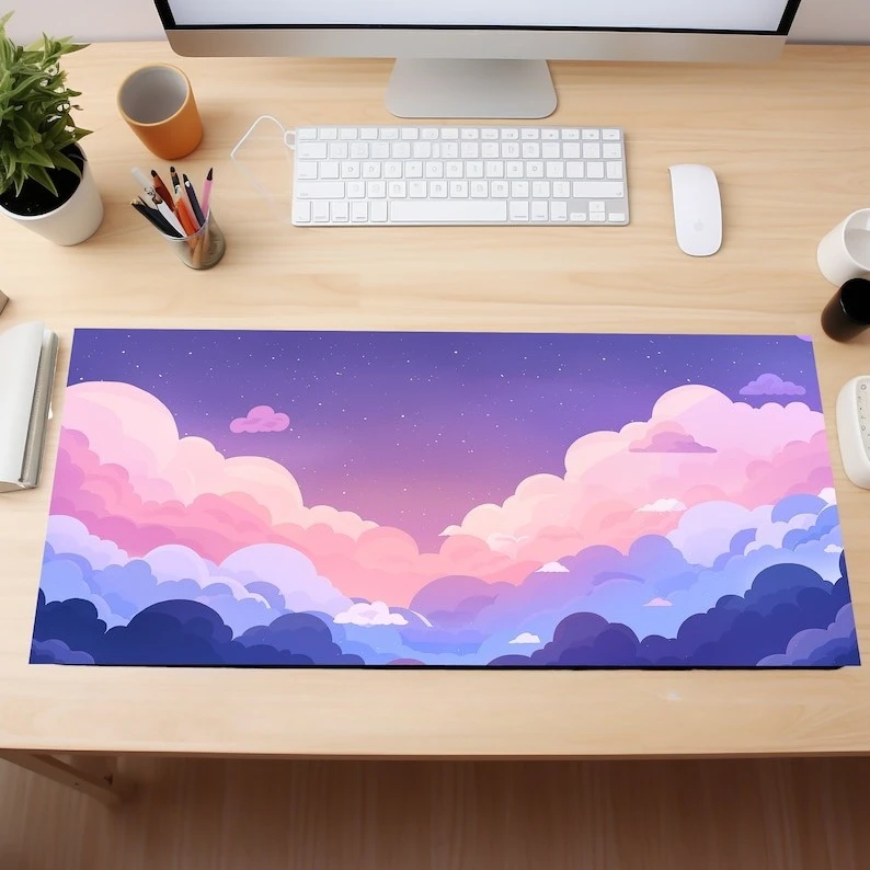 Alfombrilla de ratón minimalista rosa cielo Pastel, accesorios de escritorio de PC antideslizantes de goma grande, alfombrilla de ratón para decoración de teclado de oficina y jugadores - imagen 2