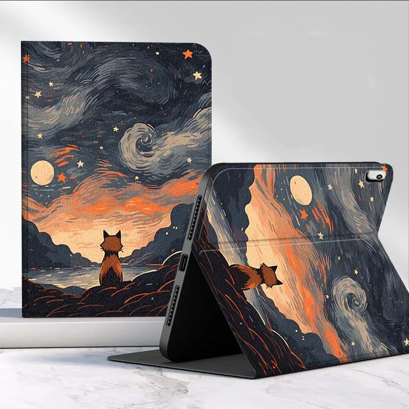 Funda bonita de zorro de dibujos animados artísticos para iPad Pro Mini 1, 2, 3, 4, 5, 6, 7, 7. a generación, 12,9, 10,5, 13, 11, 7,9, 8,3, M4 pulgadas - imagen 2