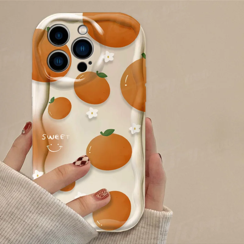 Funda de silicona transparente para iPhone, carcasa con forma de fresa, fruta naranja, onda 3D, 15, 14, 13, 12, 11 Pro Max, X, XR, XS, 8, 7, 6, 6S Plus, SE, 2020 - imagen 5