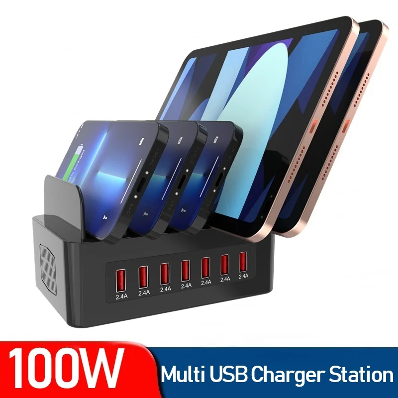 Cargador USB multitableta de 100W, estación de carga rápida con 7 puertos, soporte para teléfono, PD, QC3.0, cargador para iPhone 13, Ipad, Samsung y Xiaomi - imagen 2