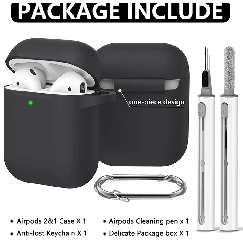 Fundas de silicona con gancho para Airpods1/2, funda protectora a prueba de golpes para auriculares inalámbricos para Airpod 2 1, bolsas con Kit de limpieza