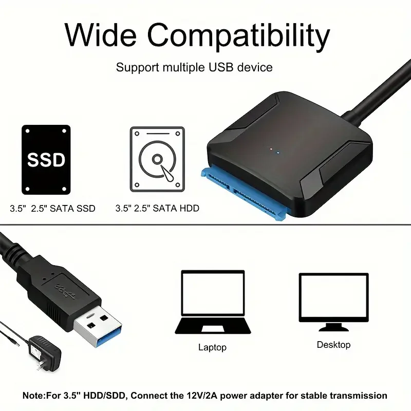 Cable convertidor adaptador USB 3,0 a Sata 3, Cable convertidor de disco duro USB3.0 para Samsung Seagate WD 2,5 3,5 HDD SSD - imagen 5