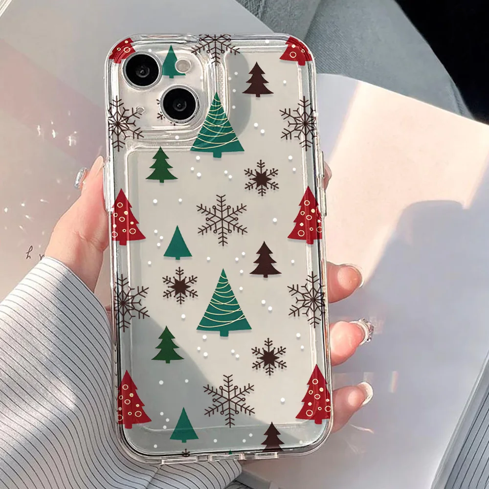 Funda de teléfono navideña transparente para iPhone 17 Pro Max 16 13 11 15 14 Plus 12 Air 16E 17Promax Funda suave de TPU a prueba de golpes
