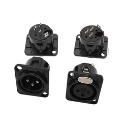 Conector XLR de 3 pines macho/hembra para panel, negro