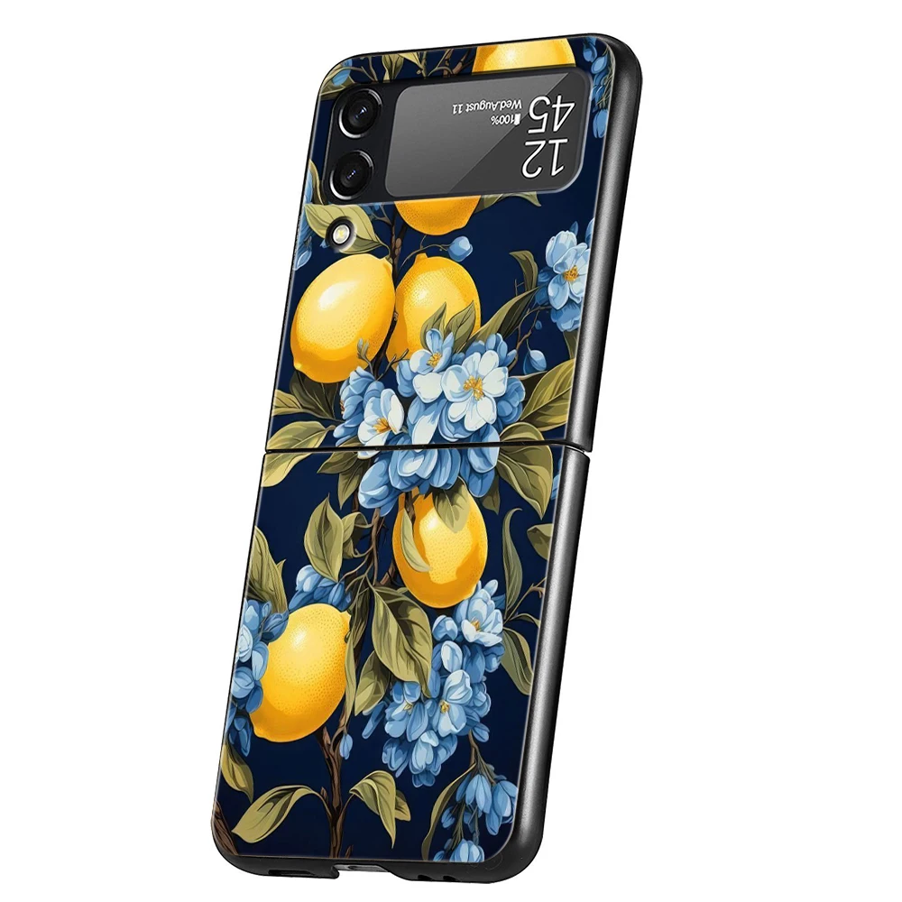 Funda de teléfono de lujo para Samsung Galaxy Z Flip 3 4 5 6 PC plegable dura para Samsung Z Flip3 Flip4 Flip5 cubierta Retro fruta limón - imagen 3