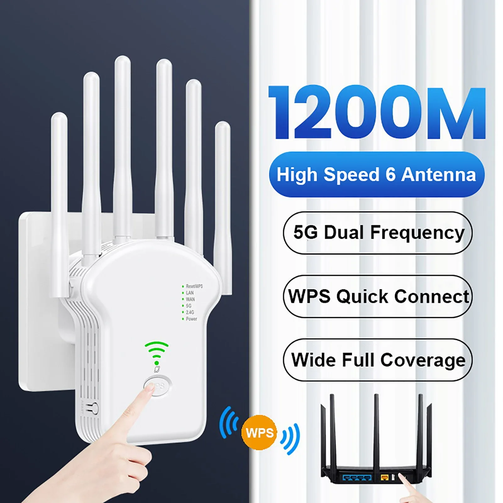Repetidor WiFi enrutador inalámbrico 1200Mbps alto 6 antena amplificador de red repetidor cubierta de señal extensor rango señal WiFi Booster