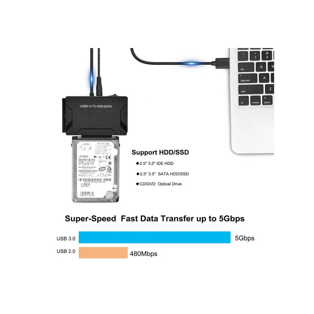 Nuevo lector de disco duro adaptador Universal SATA/IDE a USB 3,0 para HDD externo SSD de 2,5 '3,5 pulgadas Compatible con IDE y SATA - imagen 4