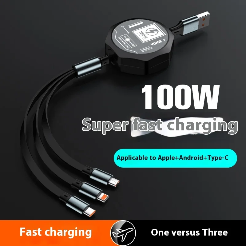 Cable Usb retráctil 3 en 1 de 100W, carga rápida y datos, Micro Usb tipo C para apple 15 14 13 Pro Max, Cable Xiaomi para teléfono Android - imagen 3