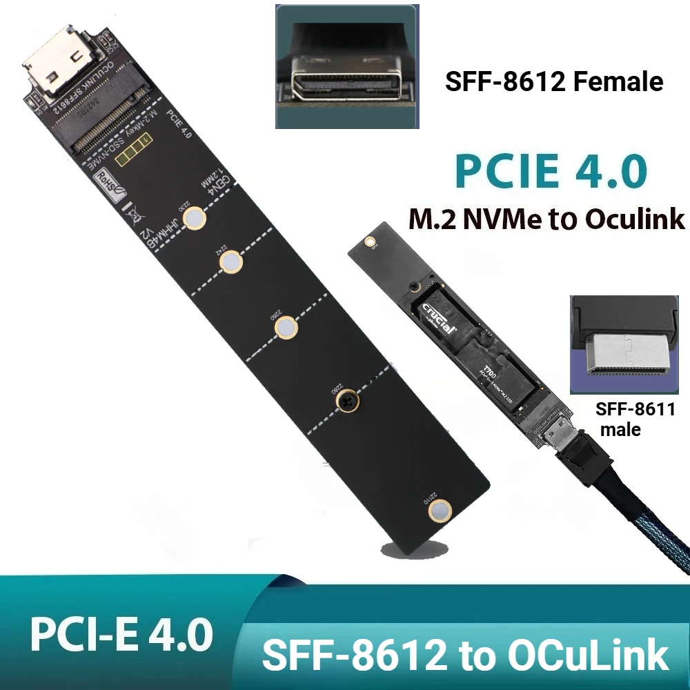 Computadoras portátiles de escritorio-Cable trenzado M.2 M Key a Oculink SFF-8611 M.2 NVME a OCuLink M2 a SFF-8612 adaptador PCI-e 4,0 Gen4 SSD Cable - imagen 2