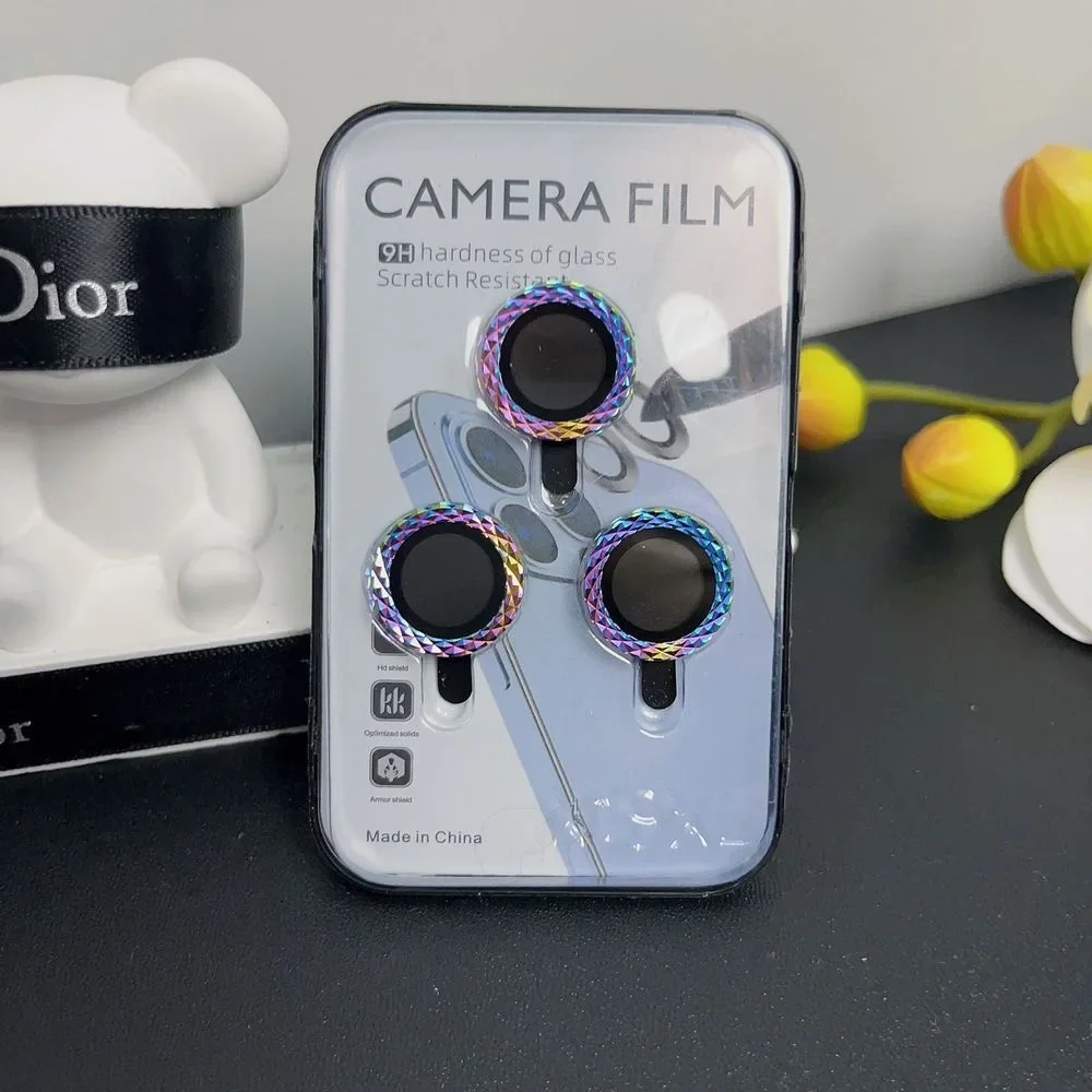 2-3 Uds protección de lente de cámara de diamante colorido para IPhone 14 15 16Pro Max Plus Protector de pantalla de lente de vidrio de Metal para 12 13 Mini - imagen 3