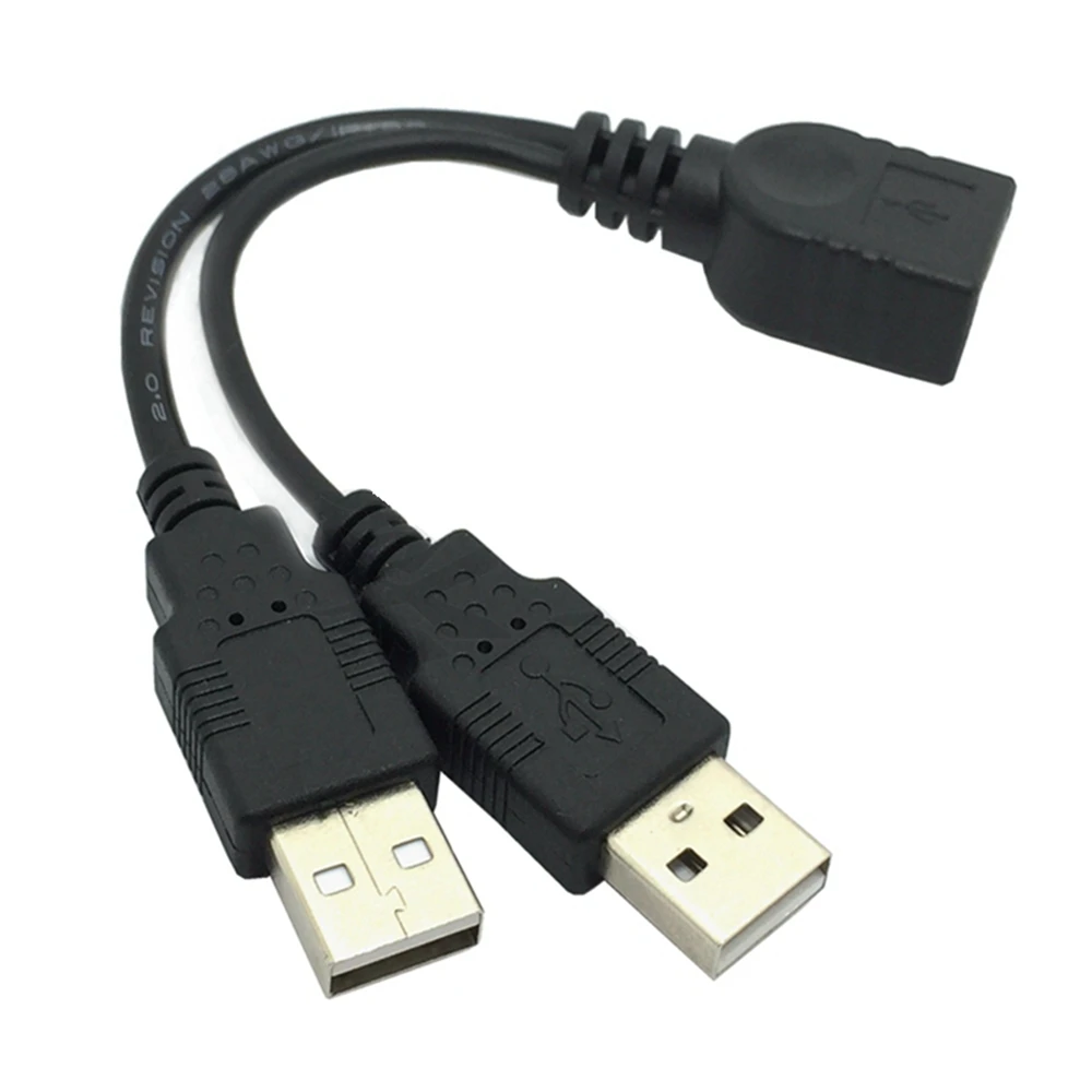 Cable de alimentación de datos USB Y, cable de carga de extensión USB Y dual, enchufe USB-A a 2 A macho divisor USB 2,0 hembra a 2 cables de enchufe USB