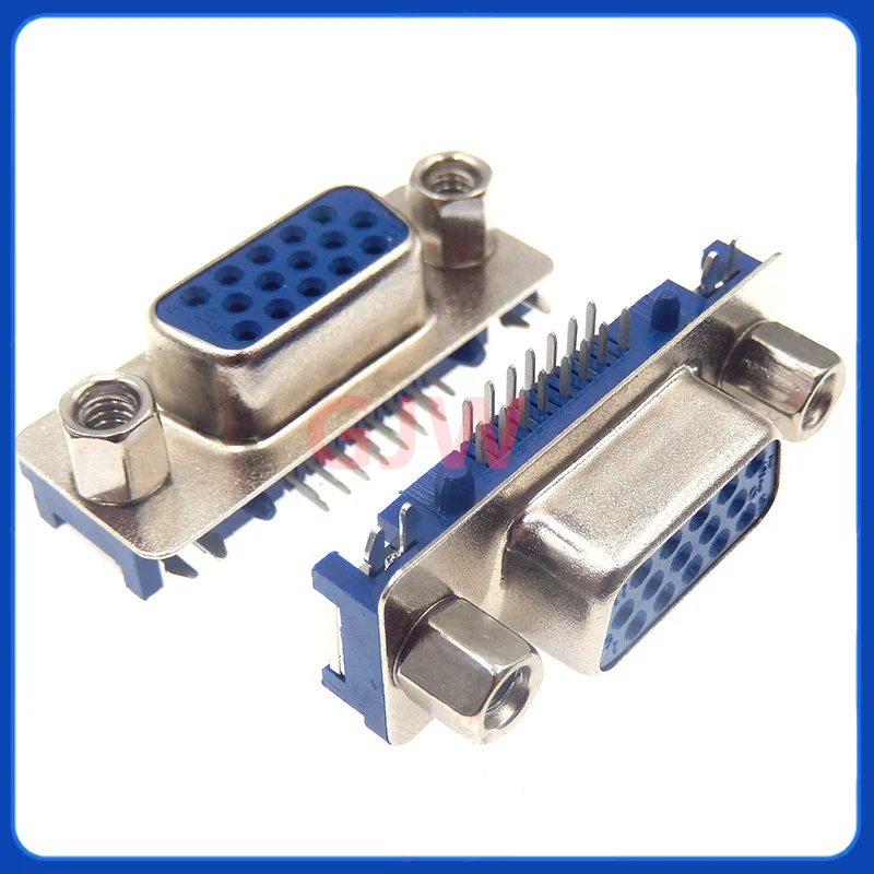1 Uds DB15 DR15 conector de montaje PCB hembra ángulo recto d-sub 3 filas conectores de puerto paralelo azul 15 pines 15 pines adaptador de enchufe VGA - imagen 2