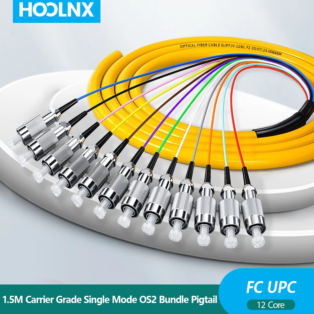 HOOLNX Carrier Grade FC UPC 12 núcleos modo único 1,5 M LSZH cinta coleta Cable de conexión de fibra óptica para unidad de Panel de conexión ODF Rack-Mo