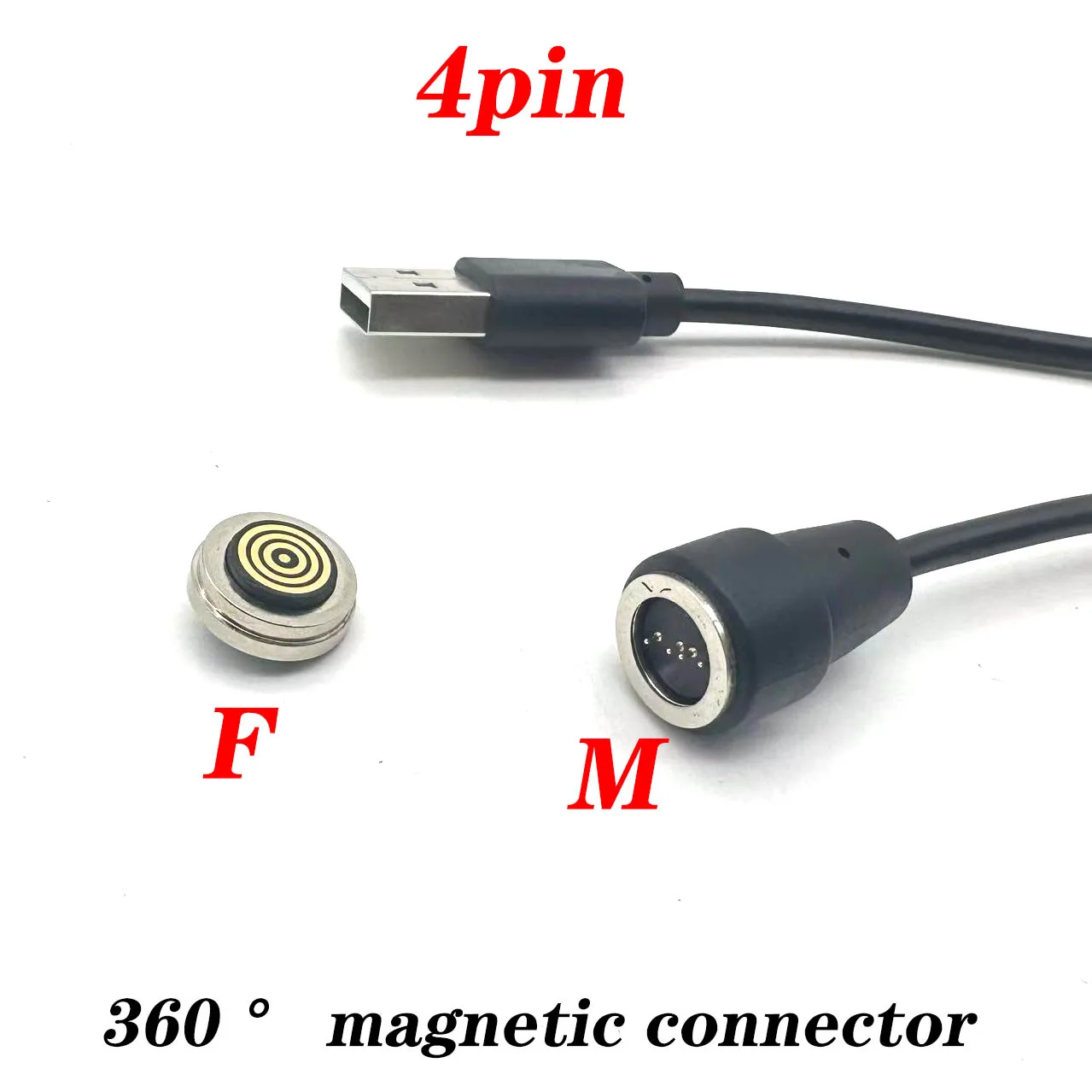 1 juego de cable USB de 4 pines, gran corriente, resistente al agua, con resorte, macho y hembra 360 °   Cargador de conector Pogo Pin magnético CC de succión ciega
